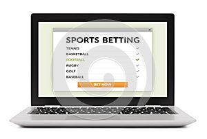 Sports betting concept on laptop computer screen isolated on white