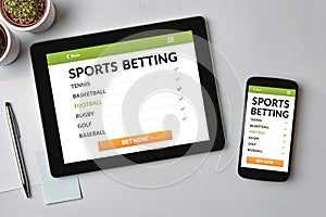 Sports betting concept on tablet and smartphone screen