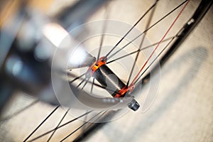 Sports bicycle front wheels in motion