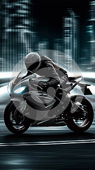 Sports bike rider, white and black backdrop, biker intensity