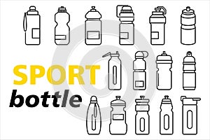 Sports bottle hydro flask water. Sport water bottle vector illustration set line