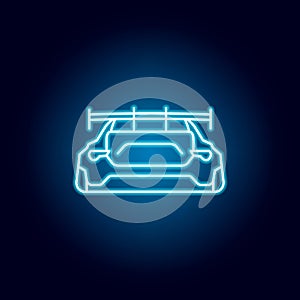 sports car back icon in blue neon style. Element of racing for mobile concept and web apps icon. Thin line icon for website design