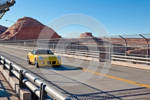 Sports car on desert highway