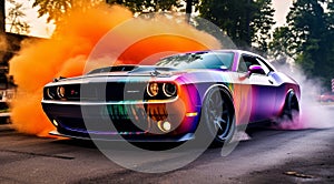 sports car doing burnout on nthe road, car on street, car wallpaper, sports car banner