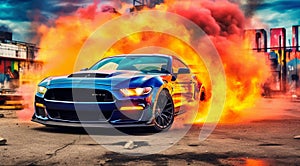 sports car doing burnout on nthe road, car on street, car wallpaper, sports car banner