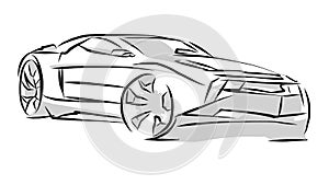 Sports Car Line Art Sketch