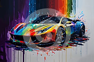 Sports car luxury car colorful colorburst abstract background acryl painting. Generative ai