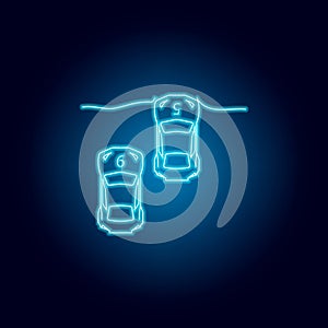 the sports car is passing the finish line icon in blue neon style. Element of racing for mobile concept and web apps icon. Thin