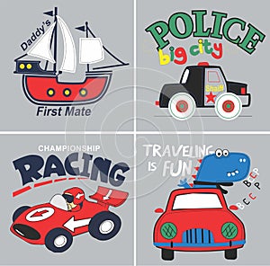 sports car police boat print vector