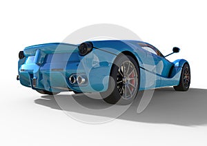 Sports car rear view. The image of a sports blue car on a white background. 3d illustration.