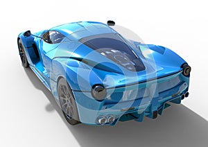 Sports car rear view. The image of a sports blue car on a white background. 3d illustration.