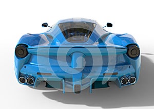 Sports car rear view. The image of a sports blue car on a white background. 3d illustration.