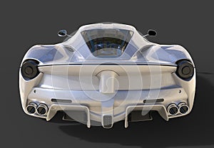 Sports car rear view. The image of a sports gray car on a black background. 3d illustration.