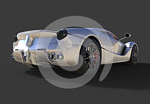 Sports car rear view. The image of a sports gray car on a black background. 3d illustration.