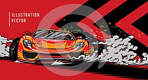Sports car on the road. Modern and fast vehicle racing. Super design concept of luxury automobile. Vector illustration
