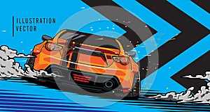 Sports car on the road. Modern and fast vehicle racing. Super graphic design concept of luxury automobile. Vector illustration