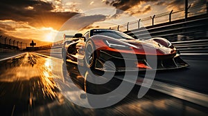 Sports car on the road with motion blur background, extreme race concept. Generative AI