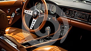 A sports car's interior with a leather