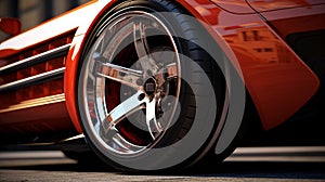 A sports car's shiny rims