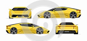 Sports car set in flat style. Vector illustration