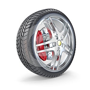 Sports car wheel isolated on white background. 3d illustration