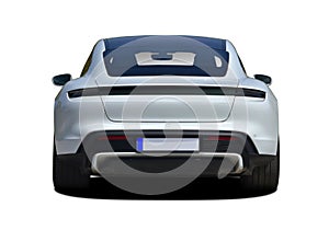 Sports car on white background, back view