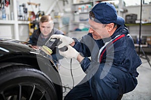 Sports car in a workshop