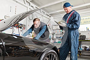 Sports car in a workshop