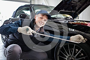 Sports car in a workshop