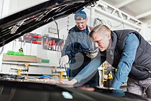 Sports car in a workshop