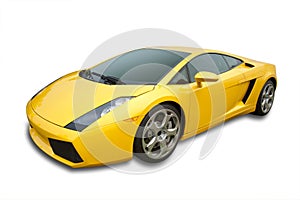 Sports car in yellow, isolated