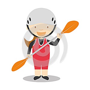 Sports cartoon vector illustrations: Canoe Slalom (female)