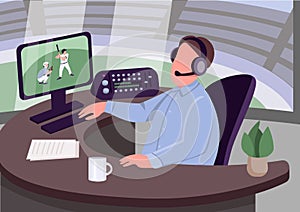 Sports commentator flat color vector illustration