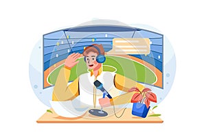 Sports commentator Illustration concept. Flat illustration isolated on white background