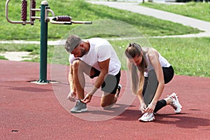 Sports couple.Young people in sportswear.