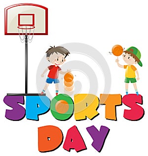 Sports day poster with boys playing basketball