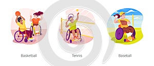 Sports for disabled kids isolated cartoon vector illustration set