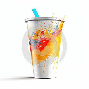 Sports Drink Cup Mock Up With Water Splatter And Straw