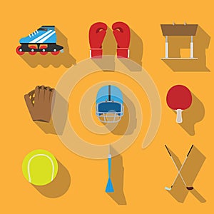 Sports eqipment set icon vector flat illustration design gaming items concept