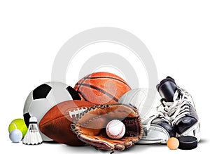 Sports Equipment For All Seasons  on White Background photo