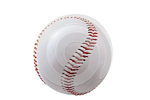 Sports equipment and american leisure activity concept with a white leather ball used in the game of baseball isolated on white