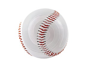 Sports equipment and american leisure activity concept with a white leather ball used in the game of baseball isolated on white