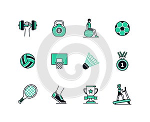 Sports equipment and athletics - line design style icons set