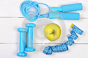 Sports equipment in cyan blue on white background