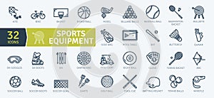 Sports Equipment Icons Pack. Thin line icons set