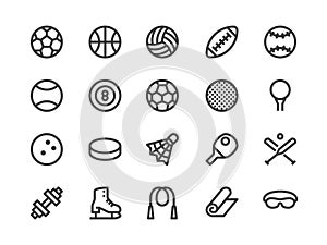 Sports Equipment Line Icon. Vector Illustration Flat style. Included Icons as Sport Balls, Basketball, Handball