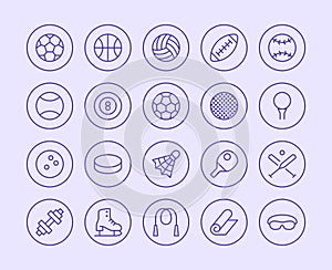 Sports Equipment Line Icon. Vector Illustration Flat style. Included Icons as Sport Balls, Basketball, Handball