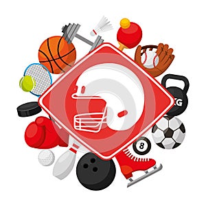 Sports equipment set icons