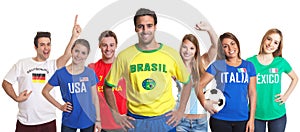 Sports fan from Brazil with fans from other countries