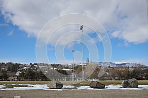 Sports field and stadium lights in winter